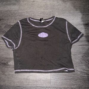 Black Crop Top with Purple Trim